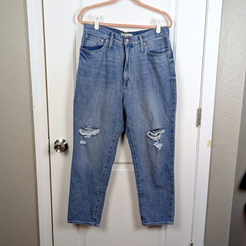 Madewell | Blue Distressed High Rise Tapered Mom Jeans Size 30